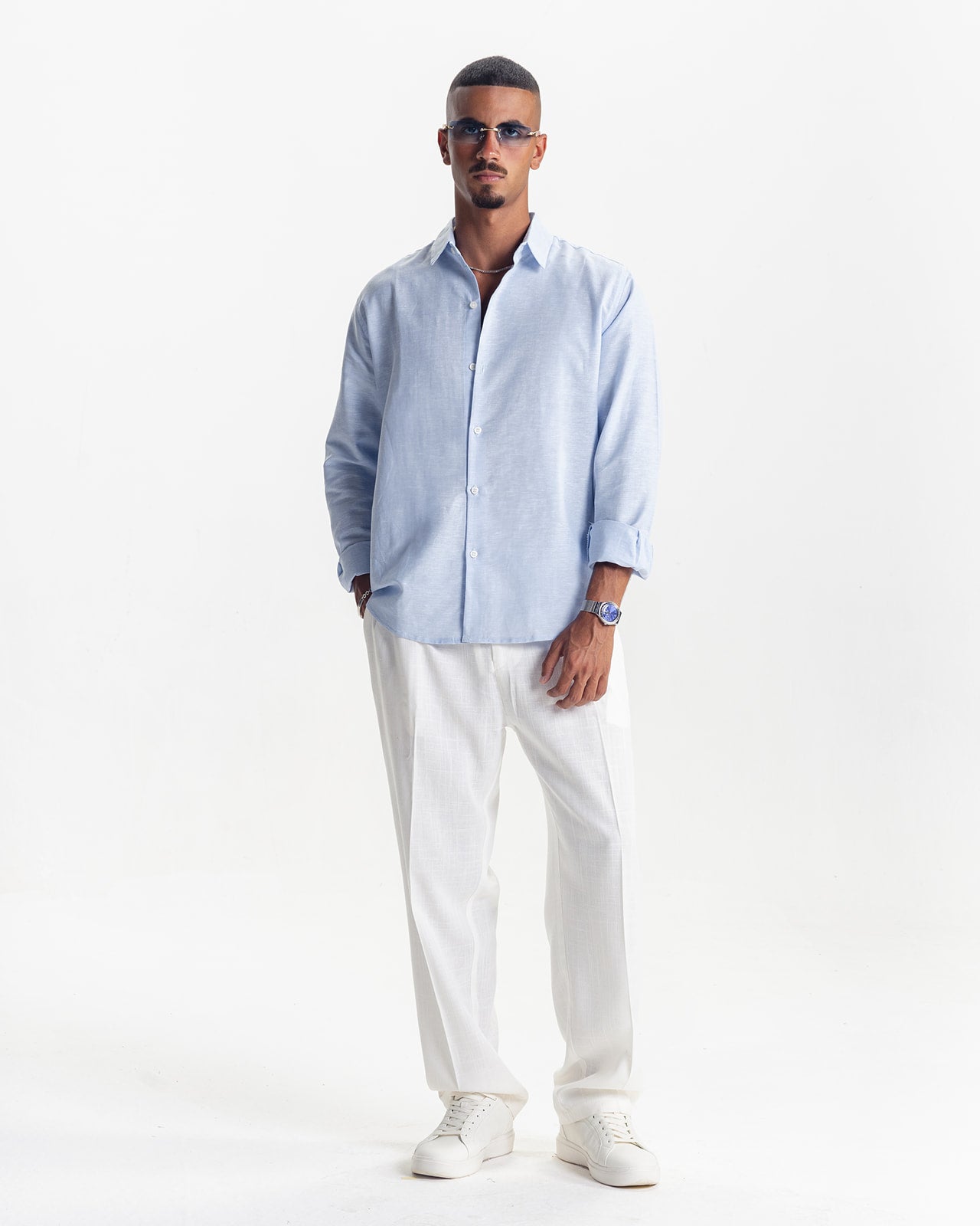 LONG SLEEVE LINEN SHIRT - LIGHT BLUE