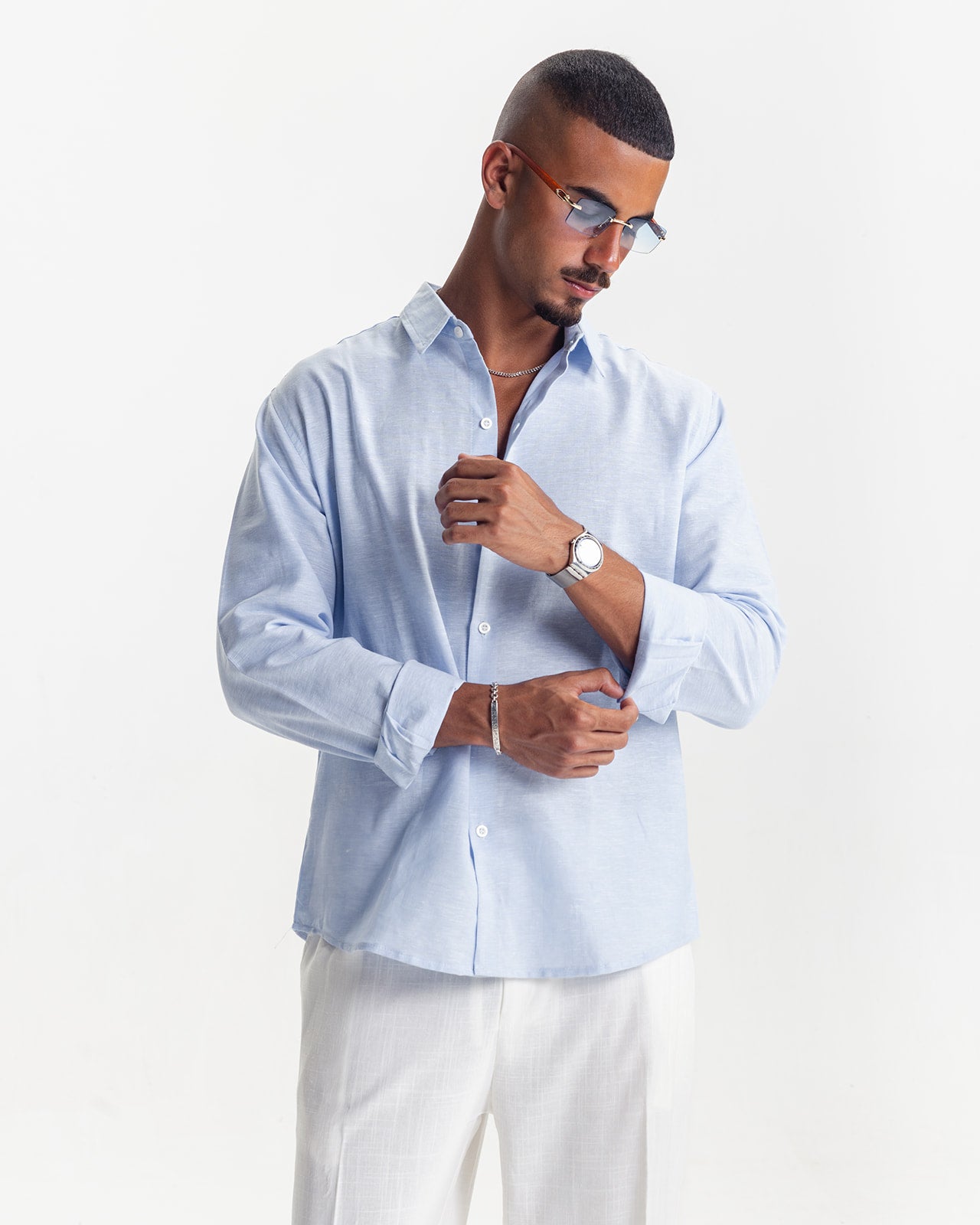 LONG SLEEVE LINEN SHIRT - LIGHT BLUE