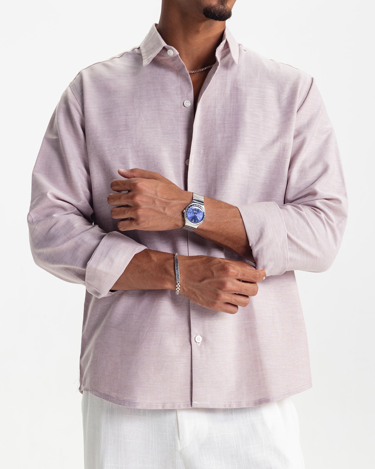 LONG SLEEVE LINEN SHIRT - WARM ROSE