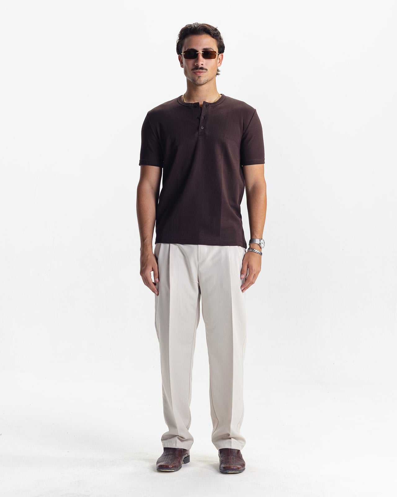 HENLEY TEE - BROWN