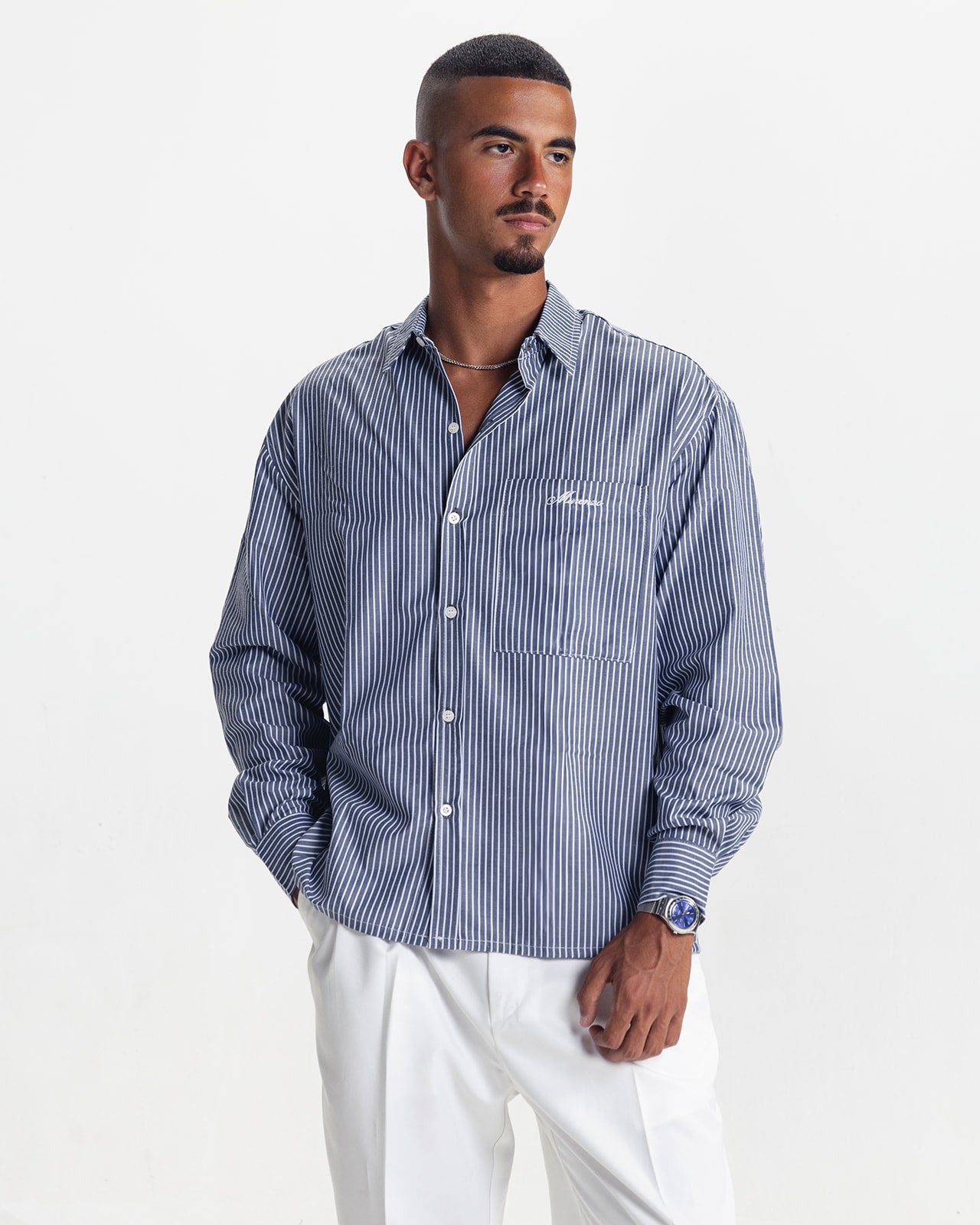 MARINO STRIPED SHIRT - GREY