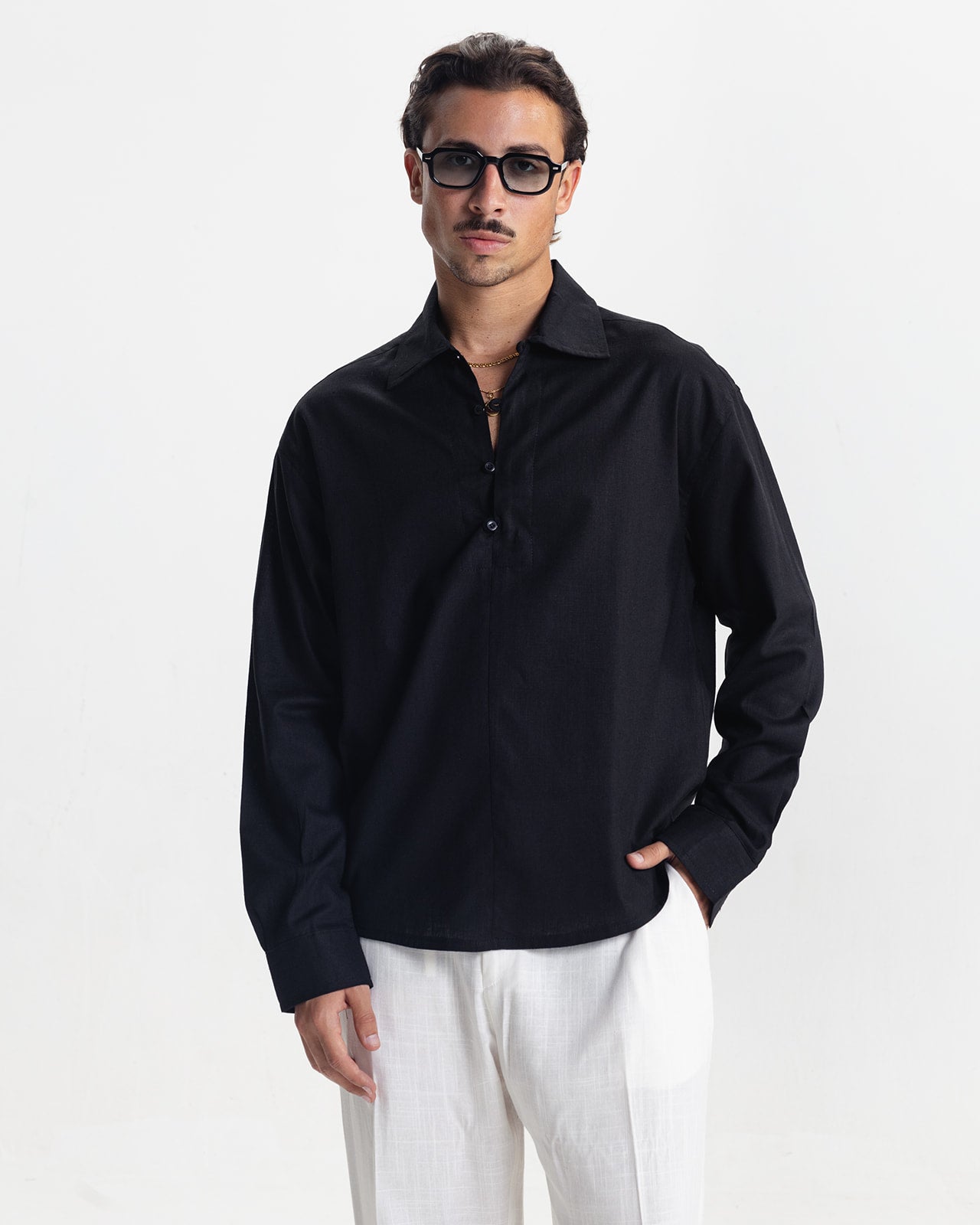 KINGSLEY LINEN SHIRT - BLACK