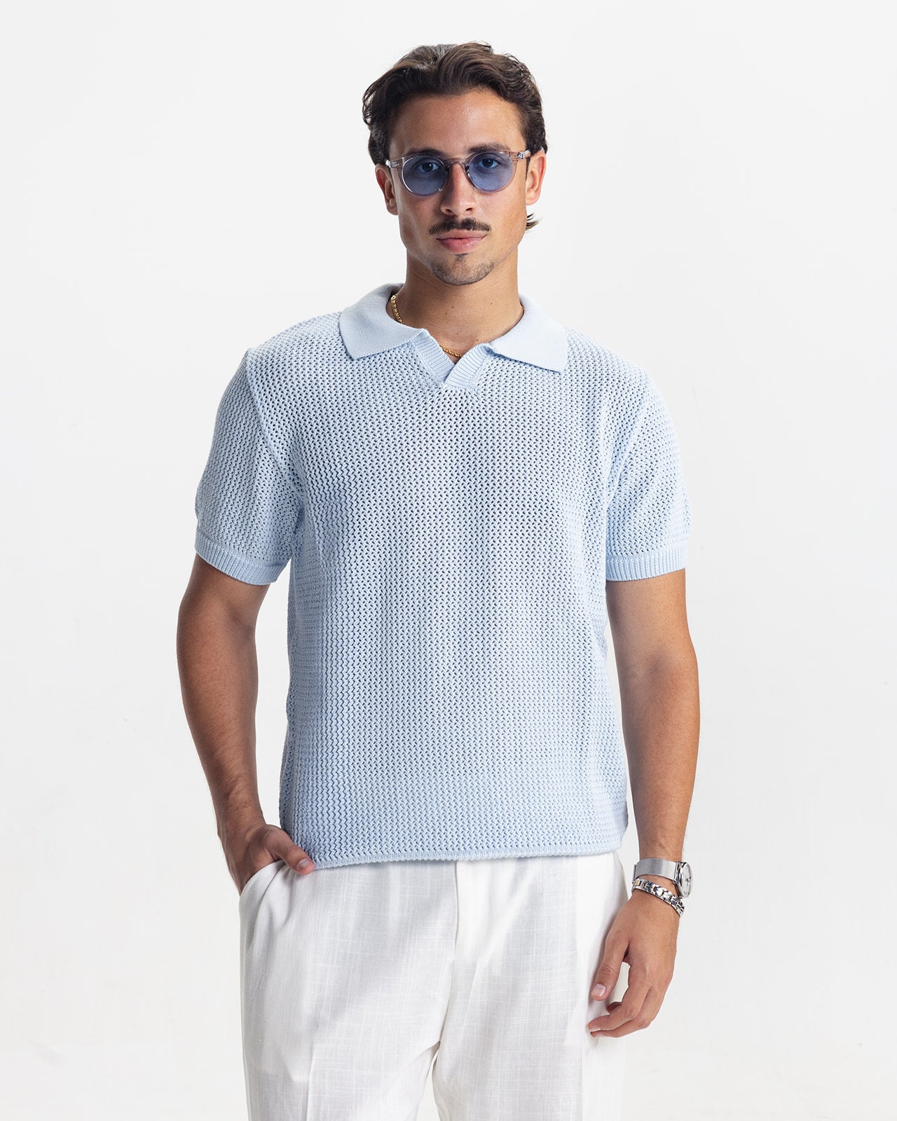LEGACY KNITTED POLO - SKY BLUE