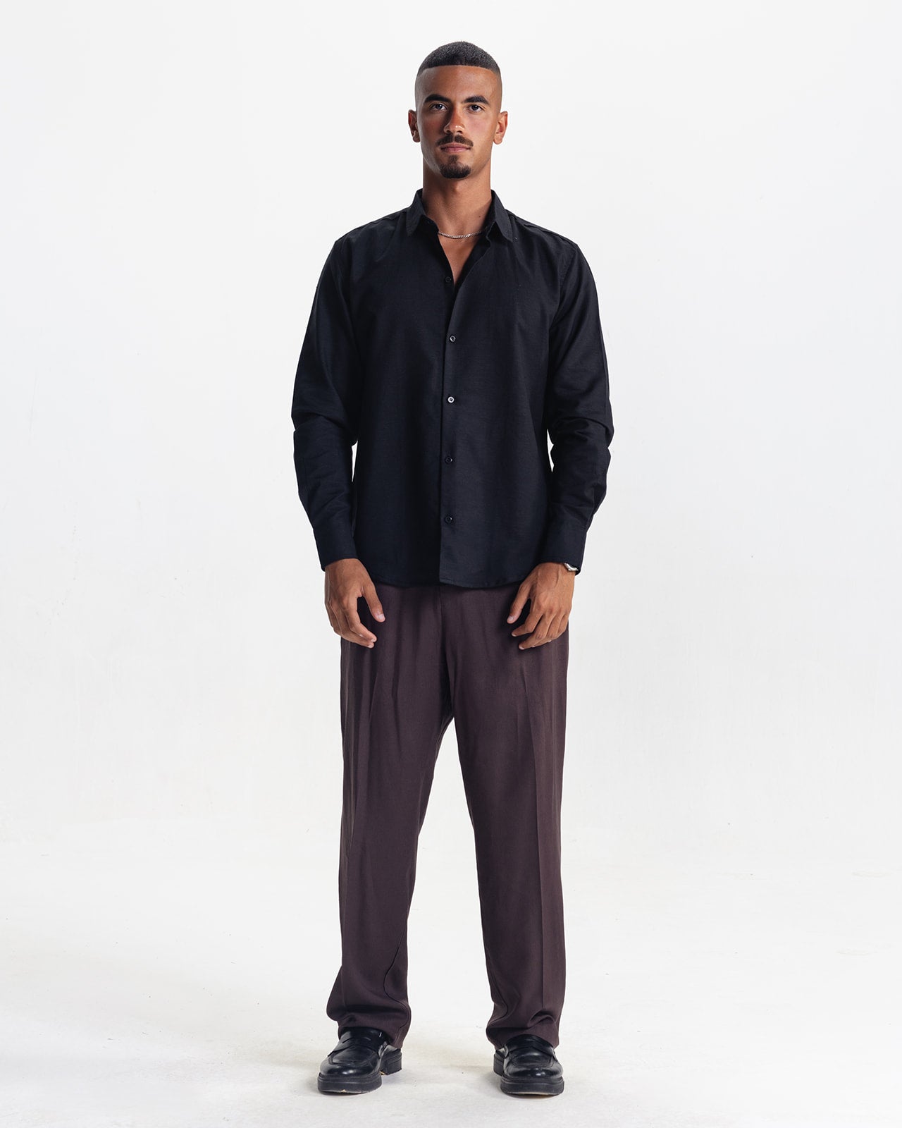LONG SLEEVE LINEN SHIRT - BLACK