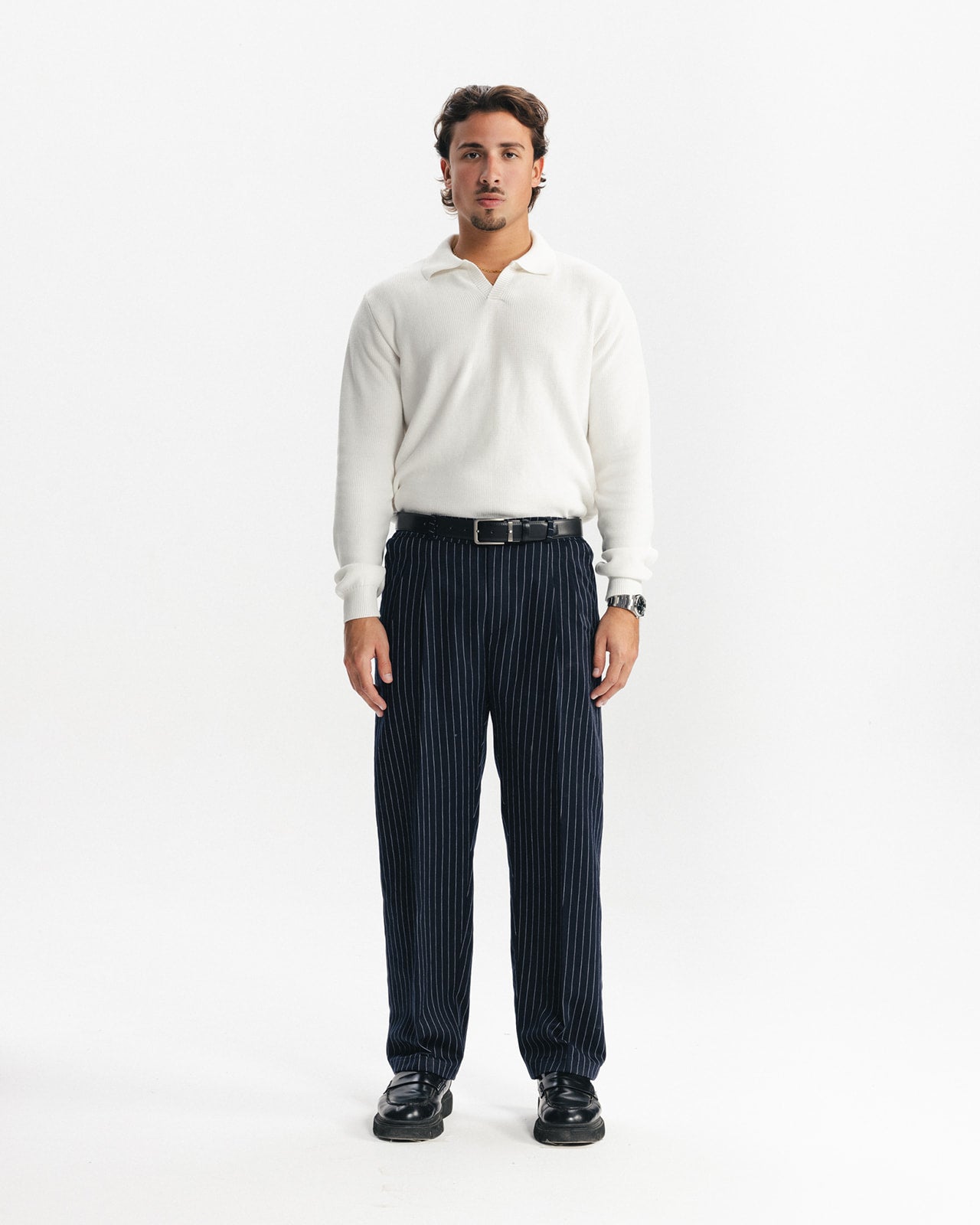 TAILORED PANTS - NAVY PINSTRIPE