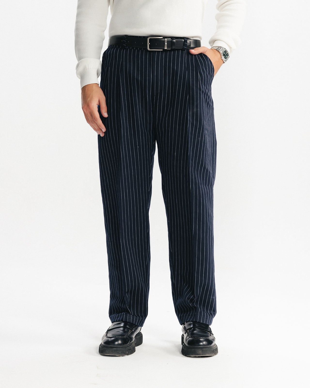 TAILORED PANTS - NAVY PINSTRIPE