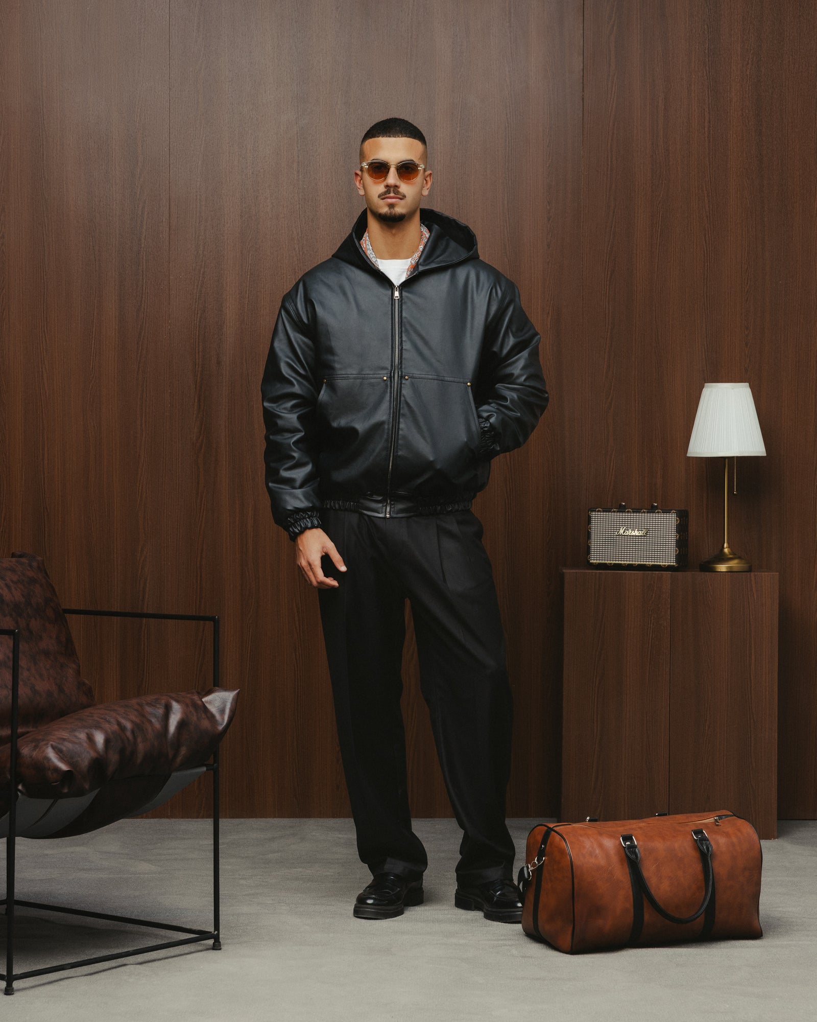 THE GRAND HOODED LEATHER JACKET - BLACK