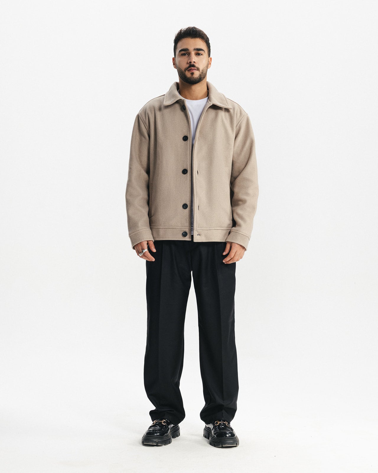 BRUSHED WOOL BUTTONED JACKET - TAUPE BEIGE