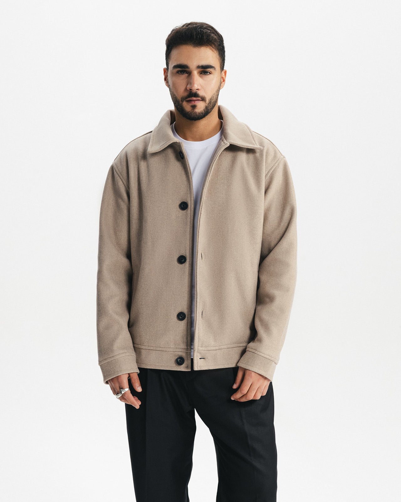 BRUSHED WOOL BUTTONED JACKET - TAUPE BEIGE