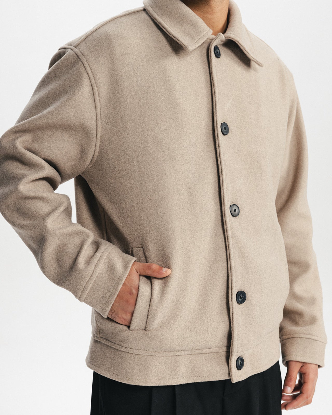 BRUSHED WOOL BUTTONED JACKET - TAUPE BEIGE