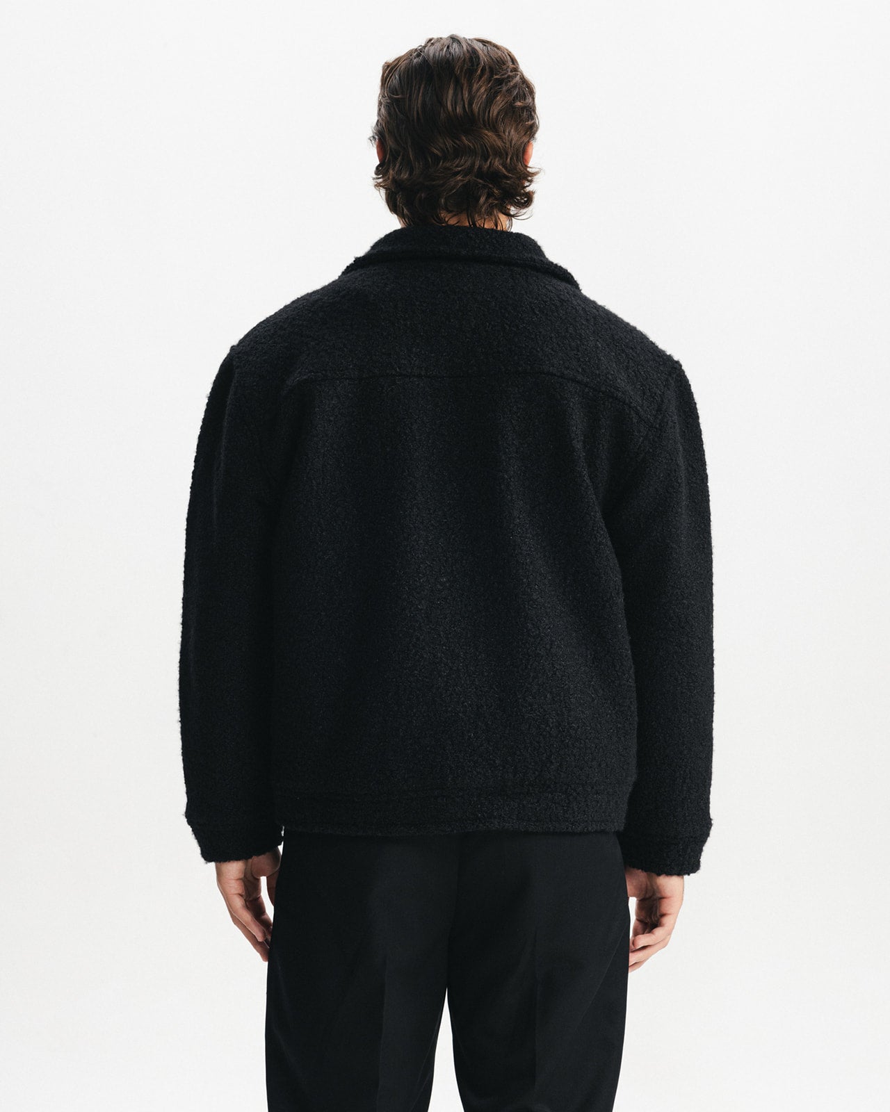 BOUCLÉ WOOL BUTTONED JACKET - BLACK