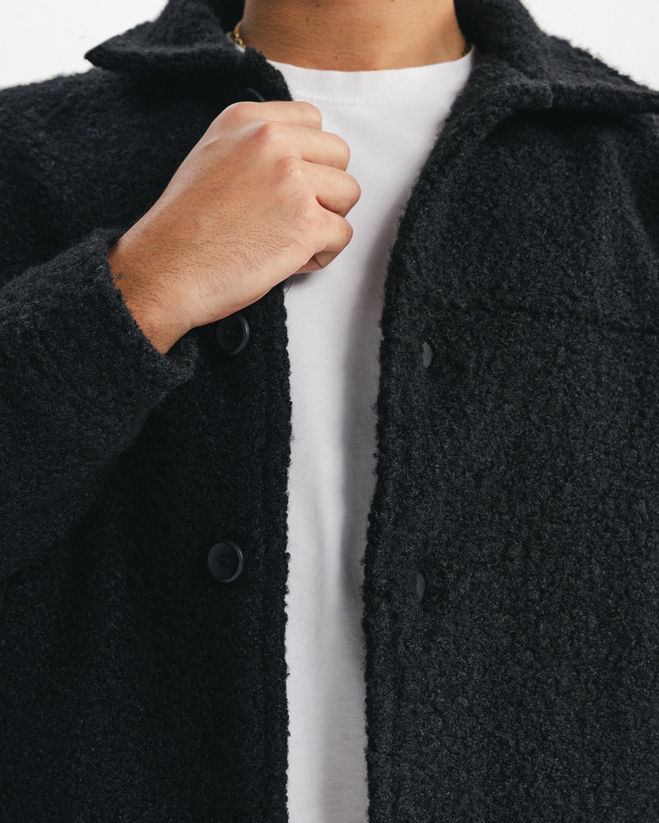 BOUCLÉ WOOL BUTTONED JACKET - BLACK