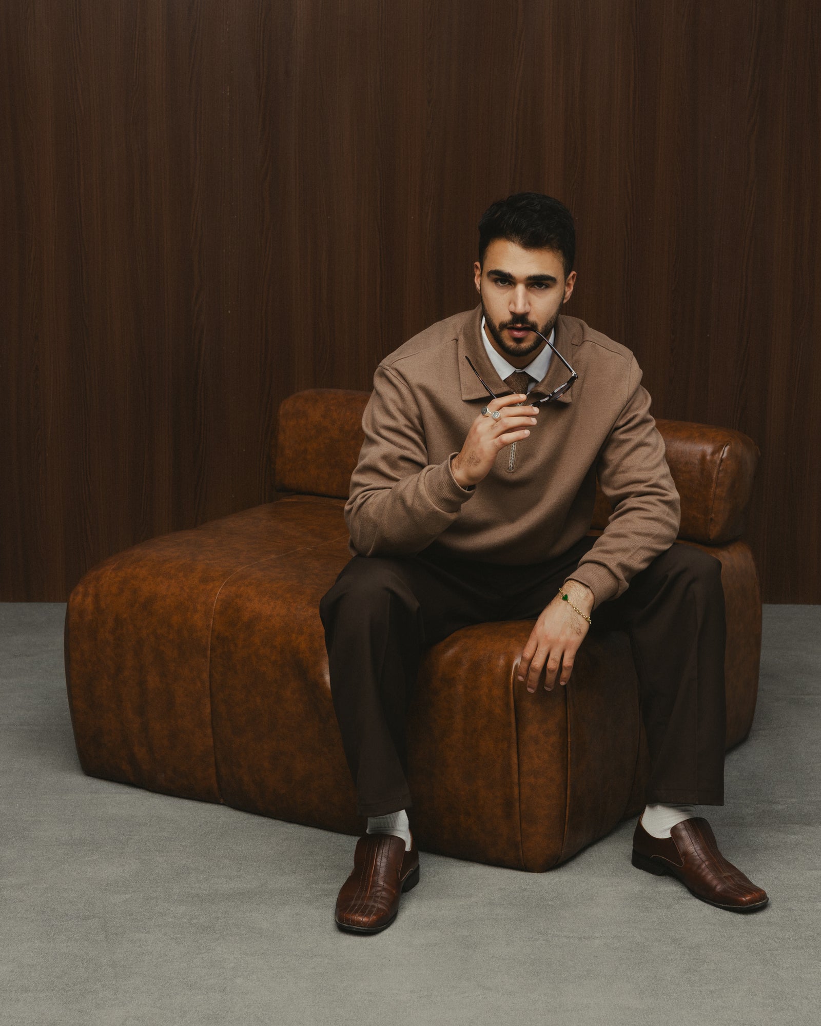 MILANO ZIP SWEATER - LIGHT BROWN