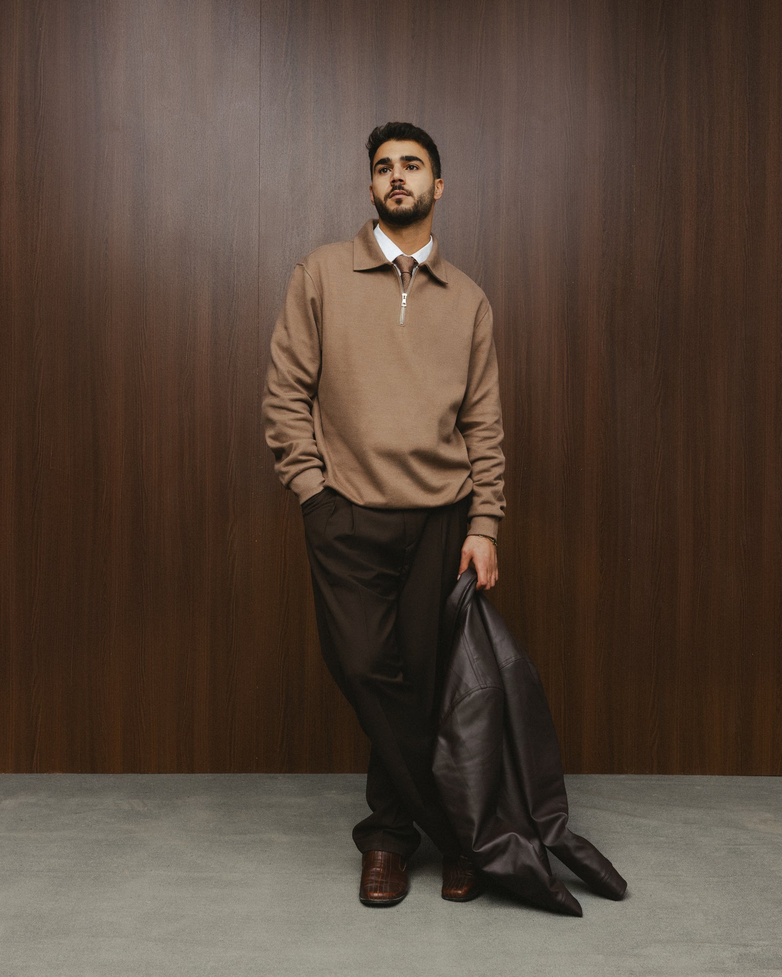 MILANO ZIP SWEATER - LIGHT BROWN