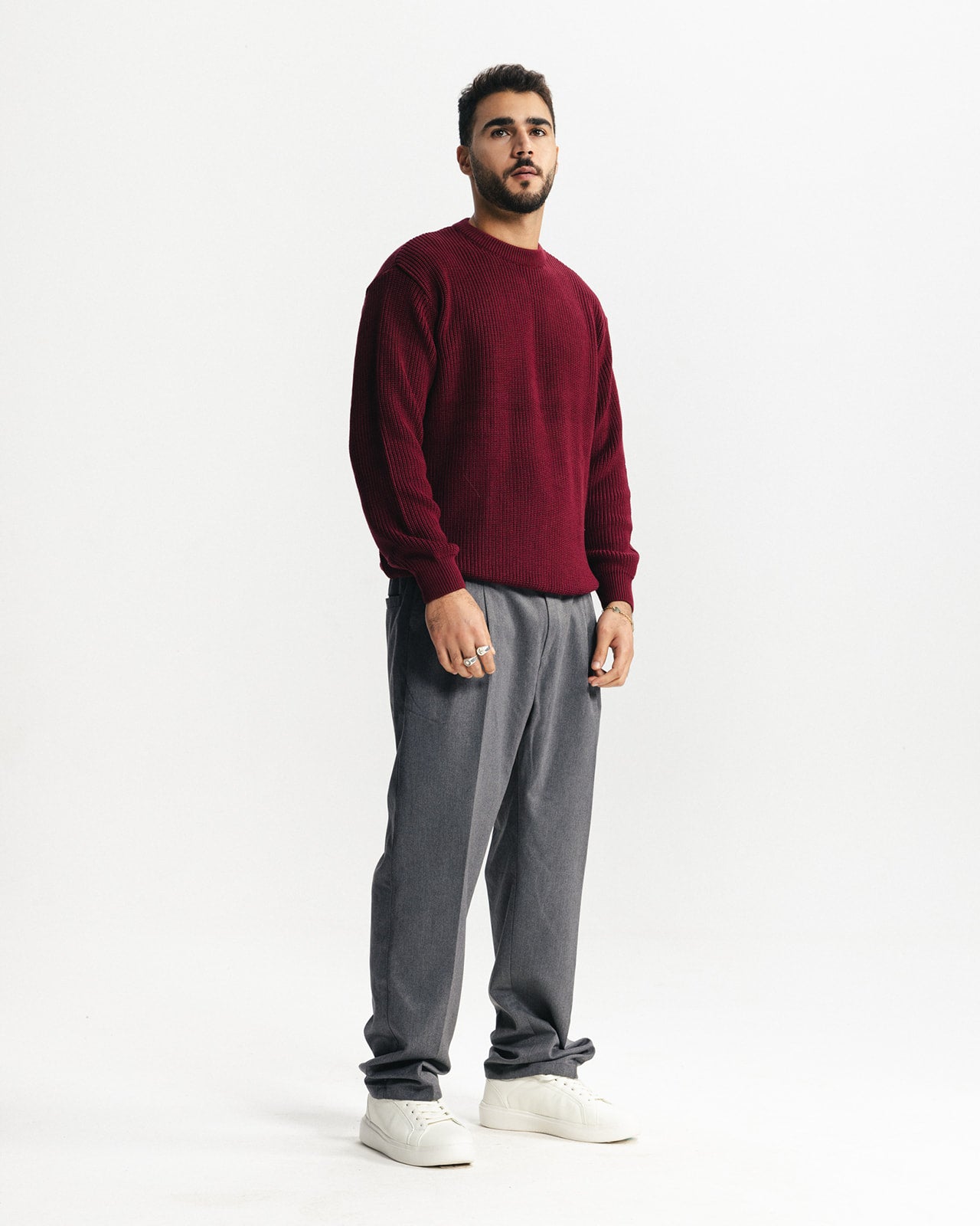 PURL KNIT CREWNECK - BURGUNDY
