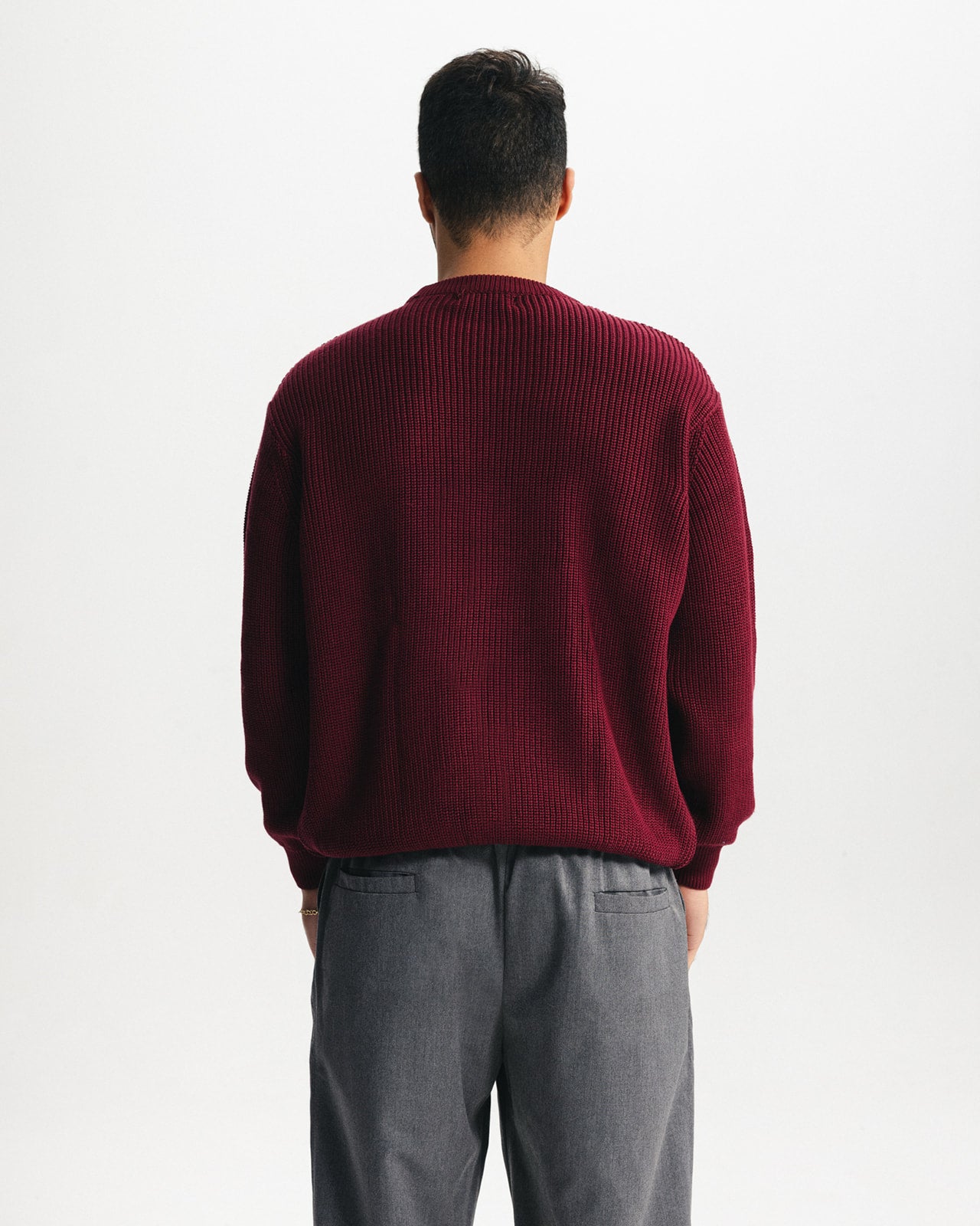 PURL KNIT CREWNECK - BURGUNDY