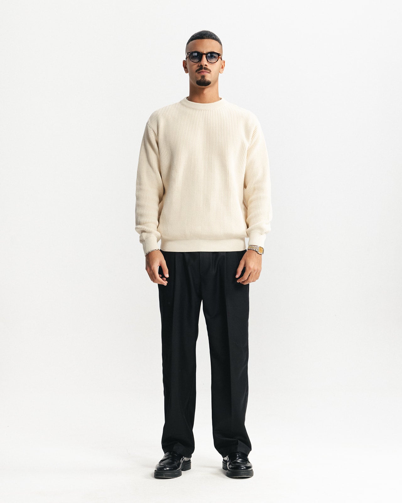 PURL KNIT CREWNECK - BEIGE
