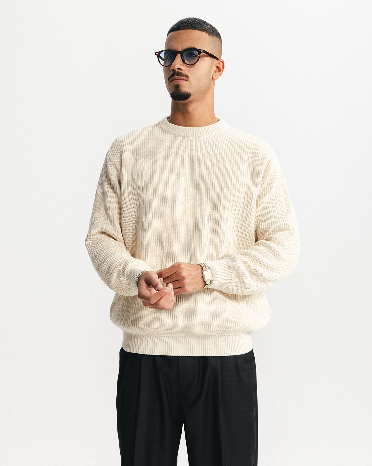PURL KNIT CREWNECK - BEIGE