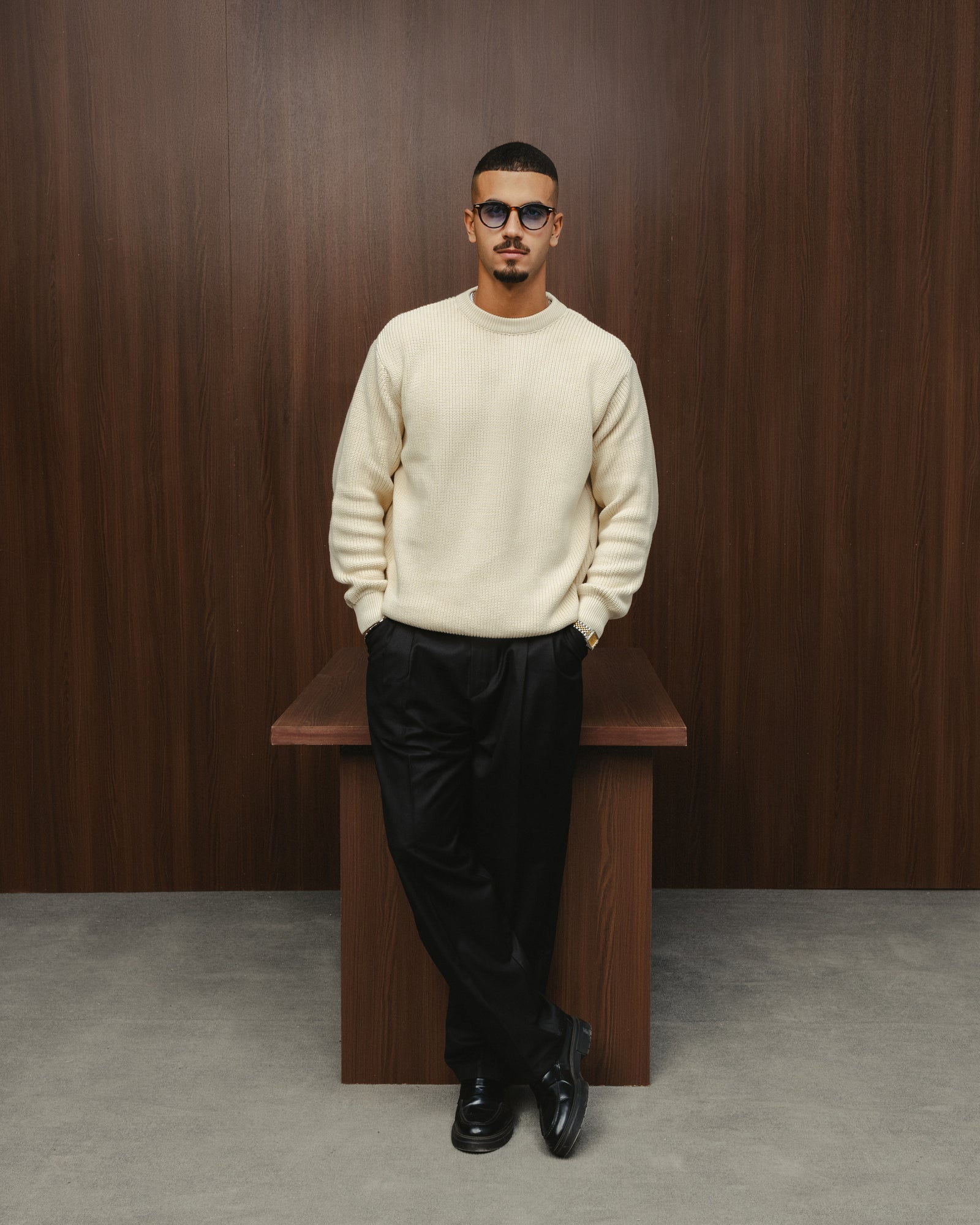 PURL KNIT CREWNECK - BEIGE