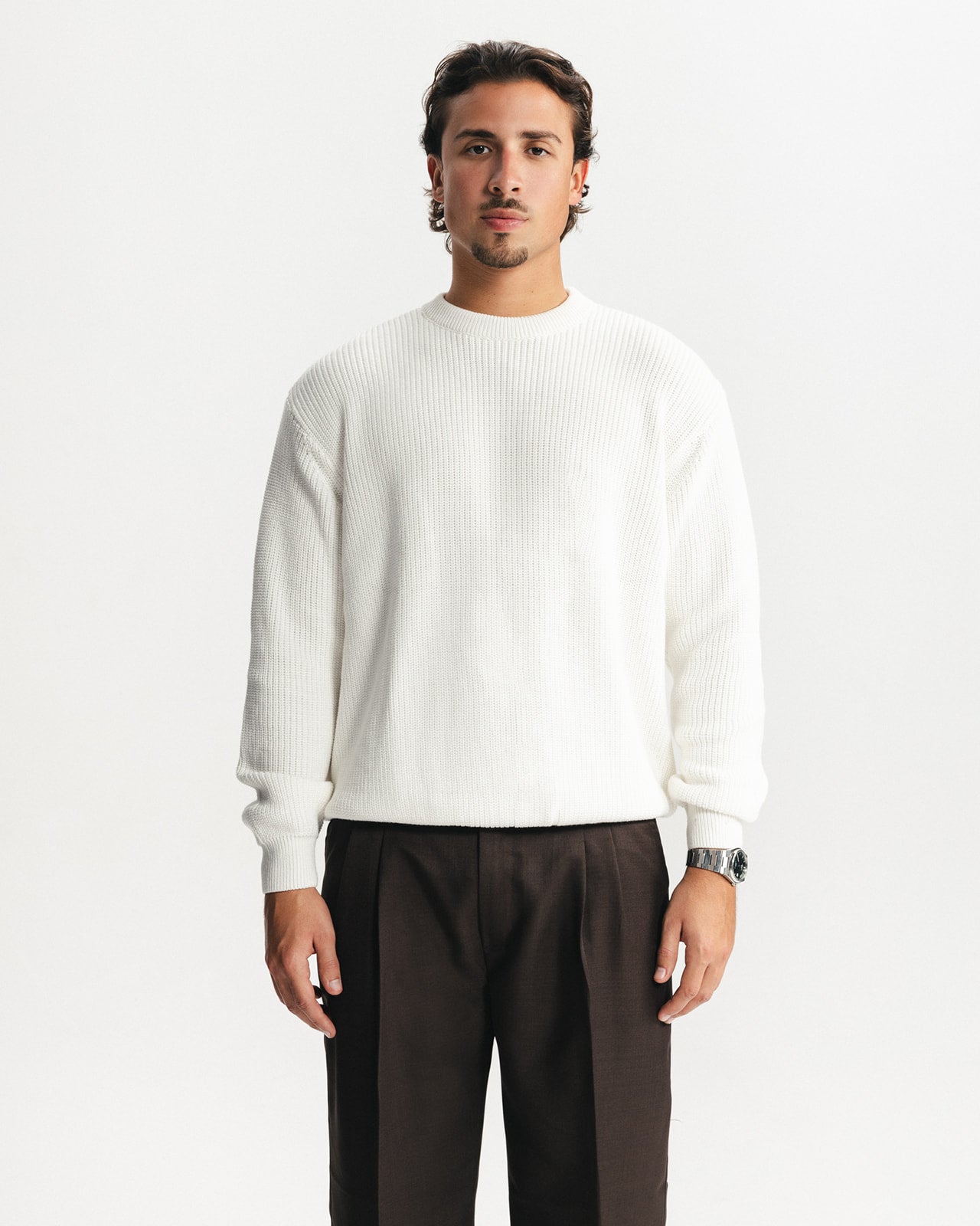 PURL KNIT CREWNECK - WHITE
