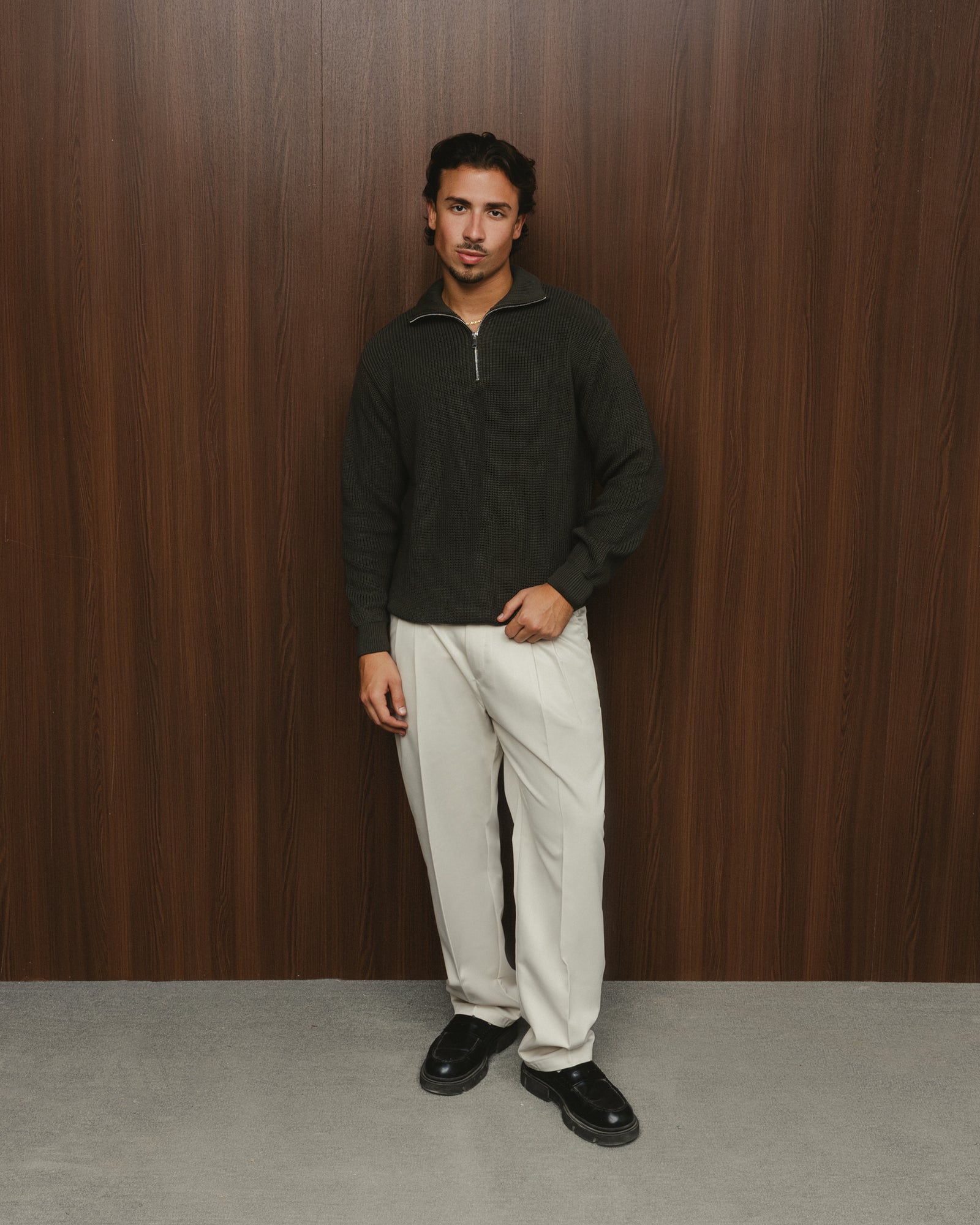 PURL KNIT QUARTER-ZIP - OLIVE