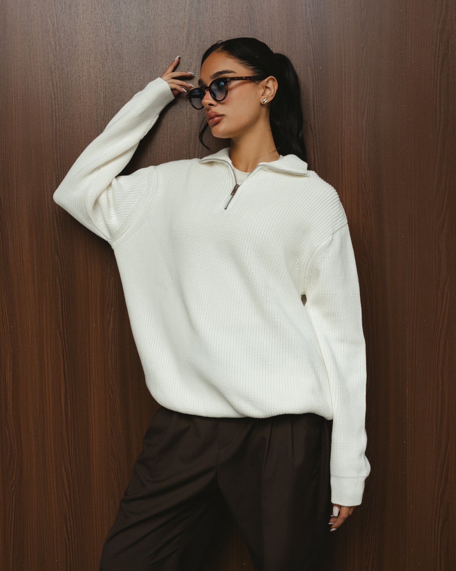 PURL KNIT QUARTER-ZIP - WHITE