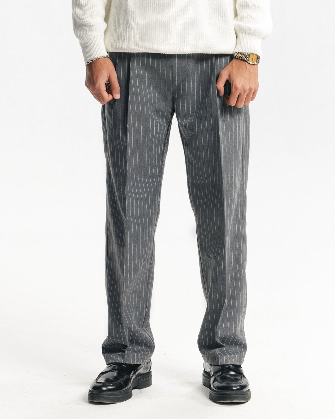 TAILORED PANTS - GREY PINSTRIPE