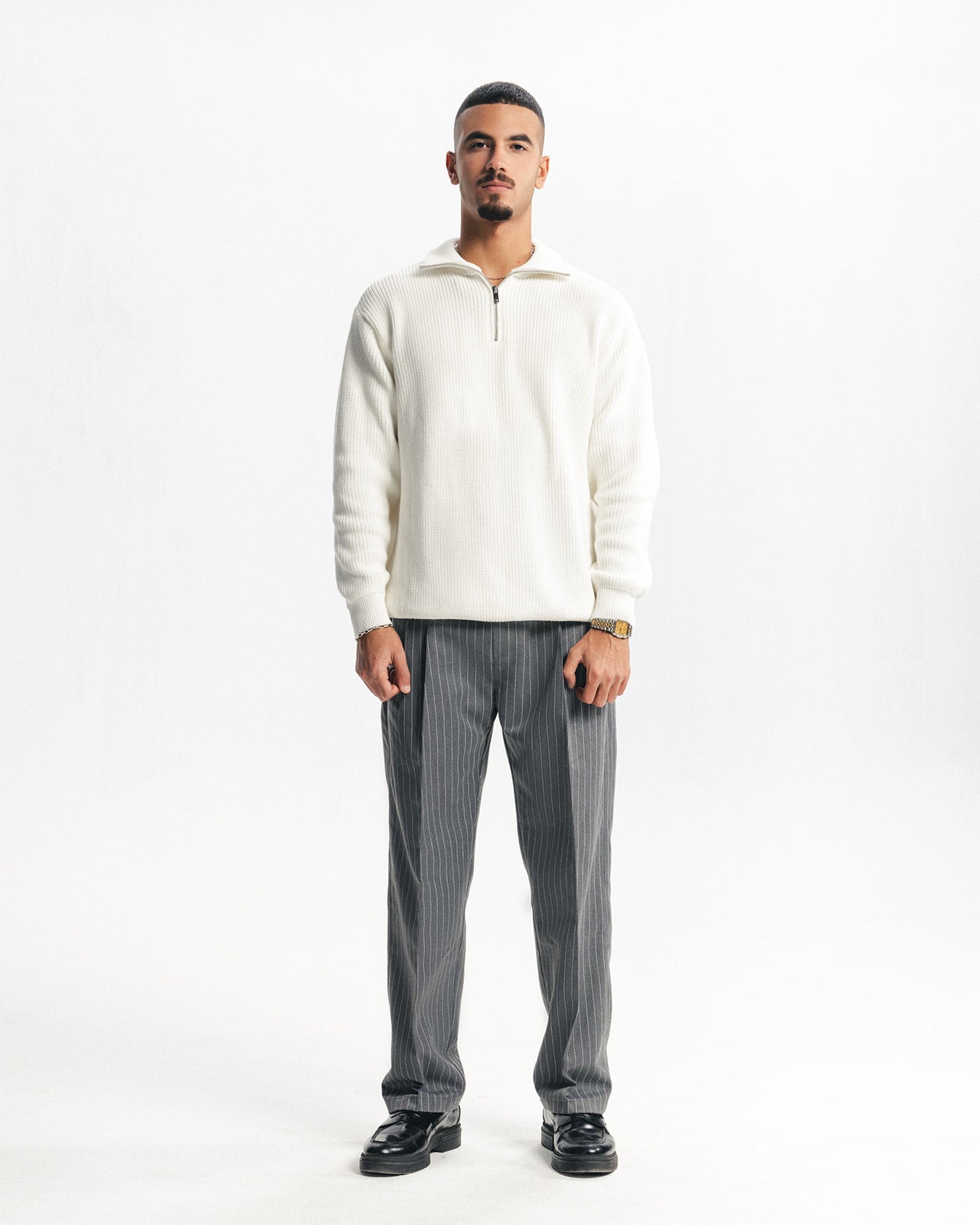 TAILORED PANTS - GREY PINSTRIPE