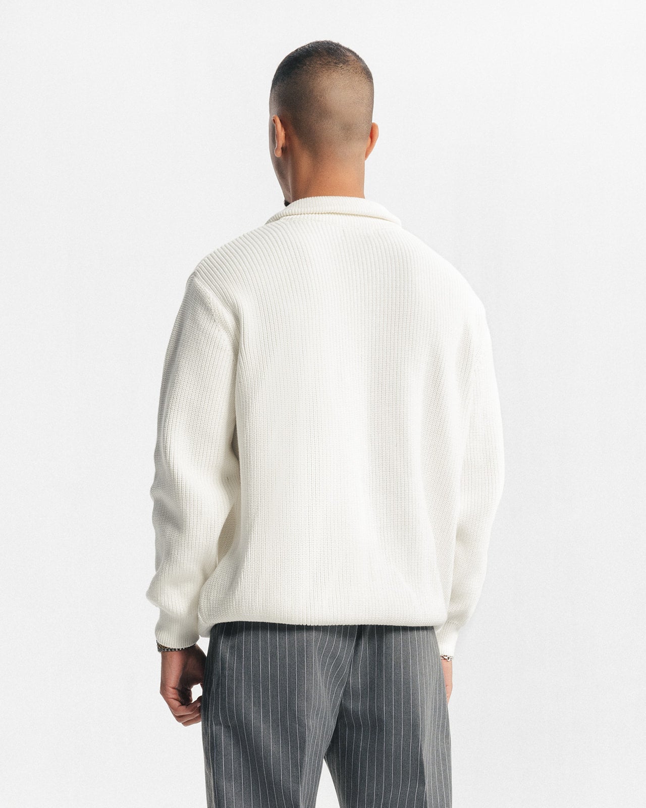 PURL KNIT QUARTER-ZIP - WHITE
