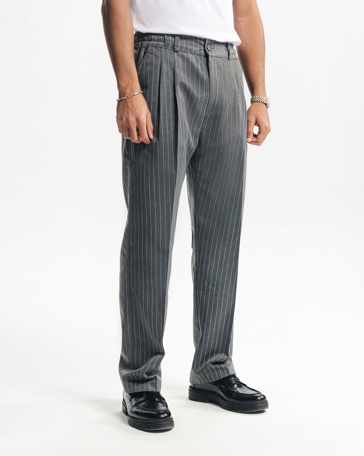 TAILORED PANTS - GREY PINSTRIPE