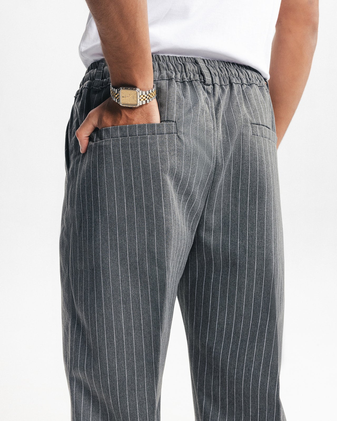 TAILORED PANTS - GREY PINSTRIPE