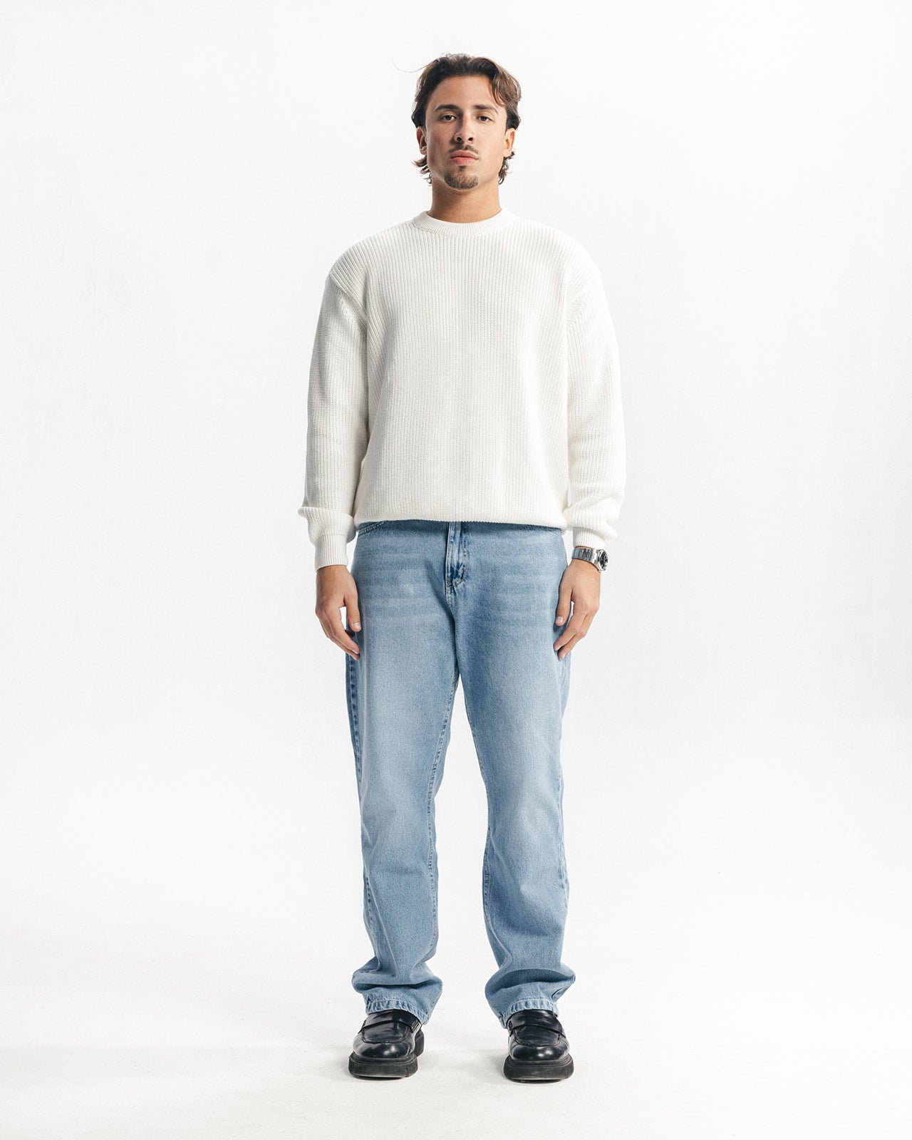 PURL KNIT CREWNECK - WHITE