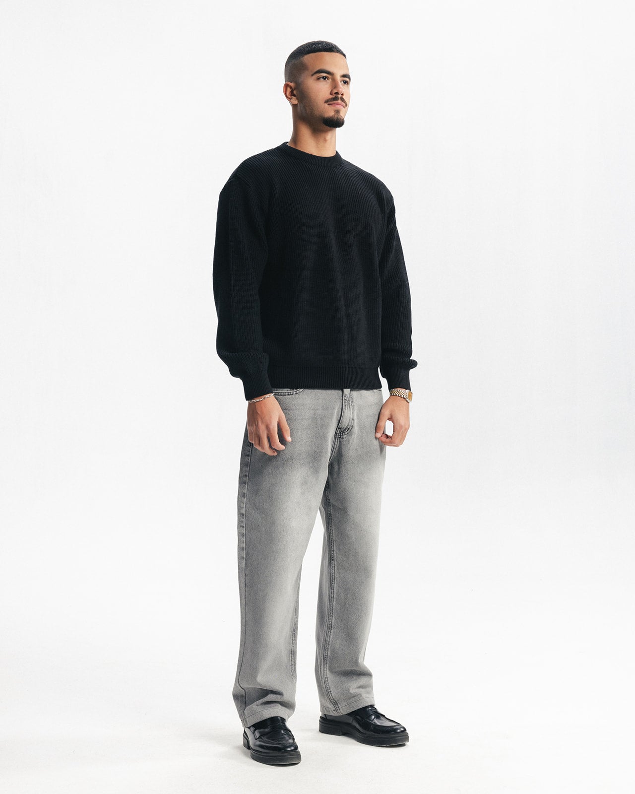 PURL KNIT CREWNECK - BLACK