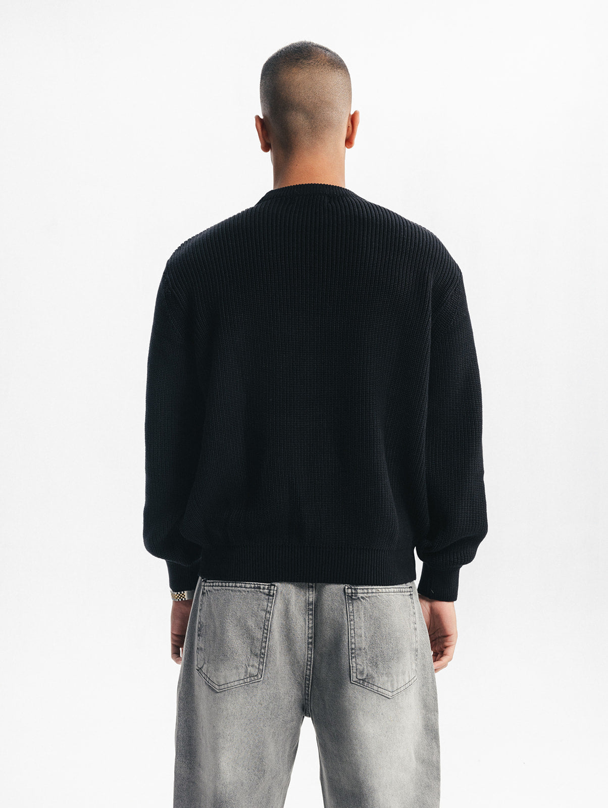 PURL KNIT CREWNECK - BLACK