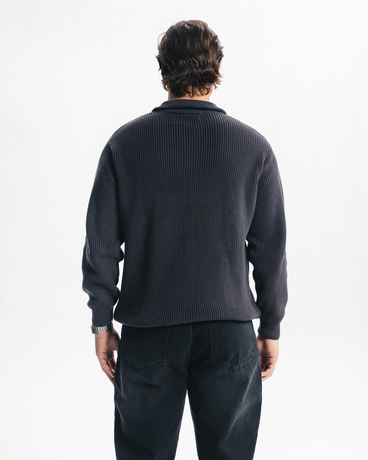 PURL KNIT QUARTER-ZIP - GREY