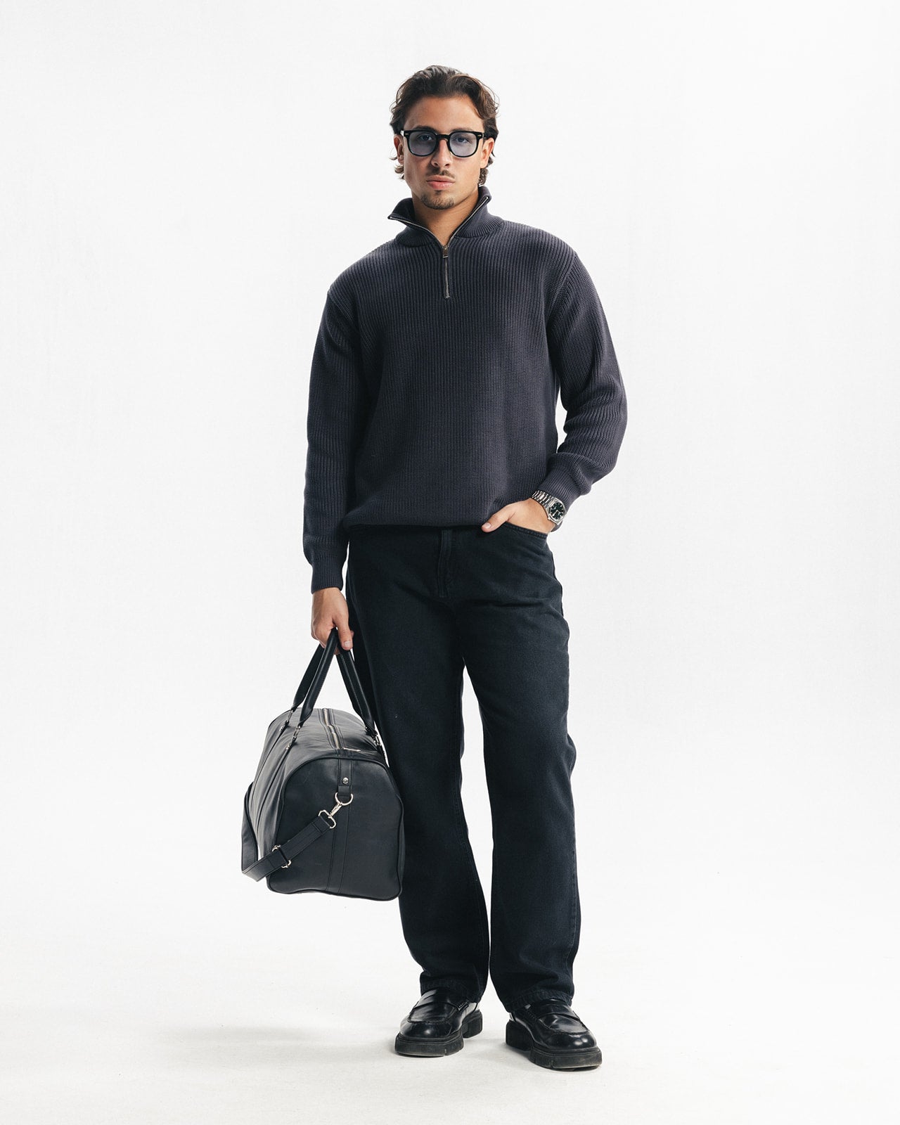 PURL KNIT QUARTER-ZIP - GREY