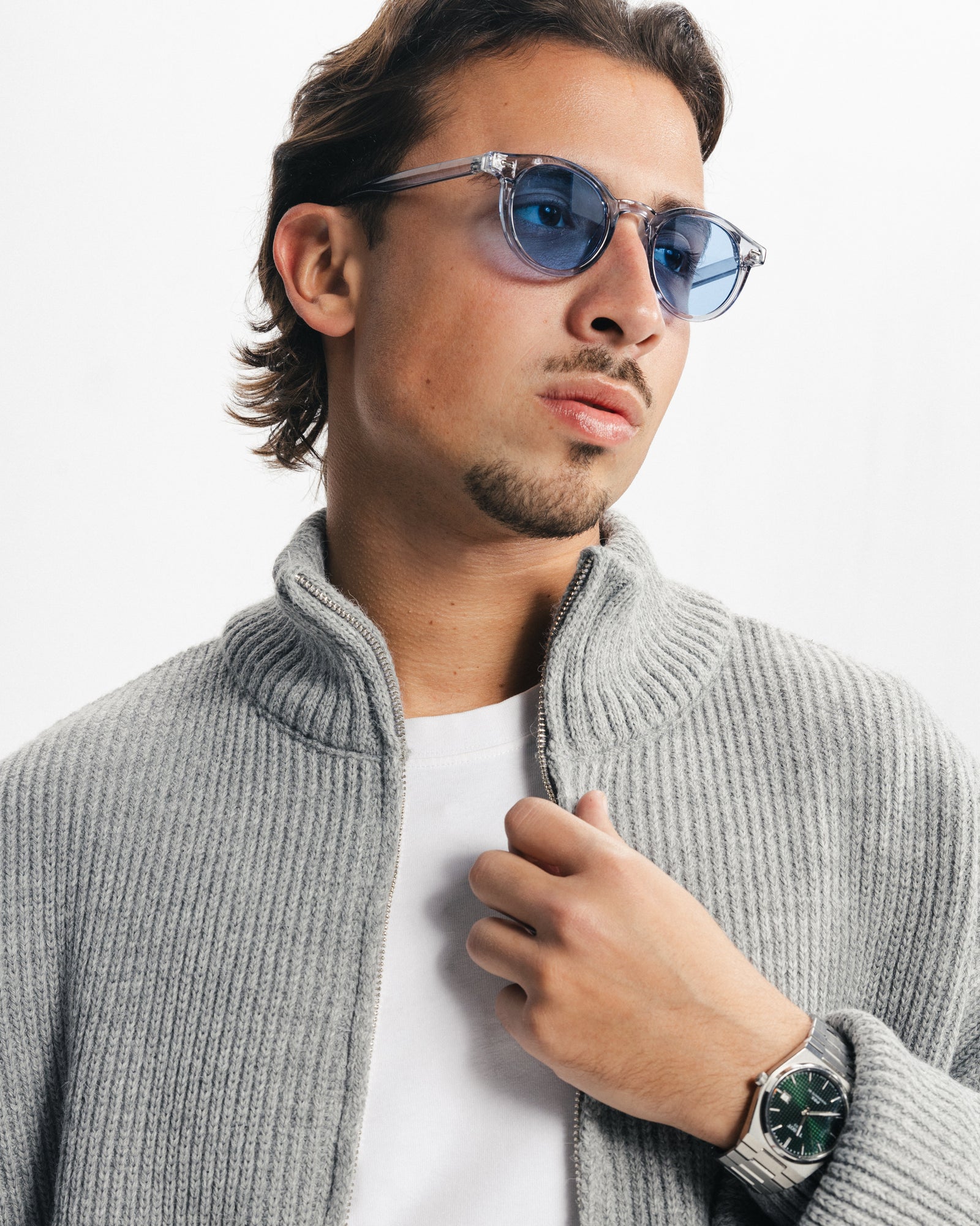 MARINO ZIP-UP CARDIGAN - GREY