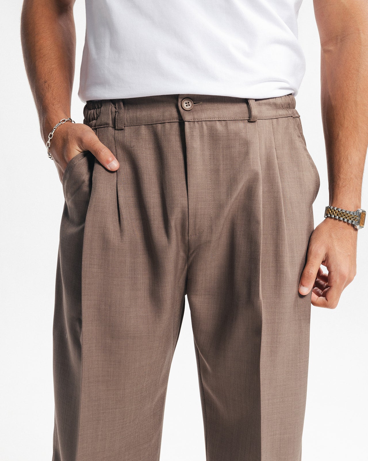 TAILORED PANTS - TAUPE BROWN