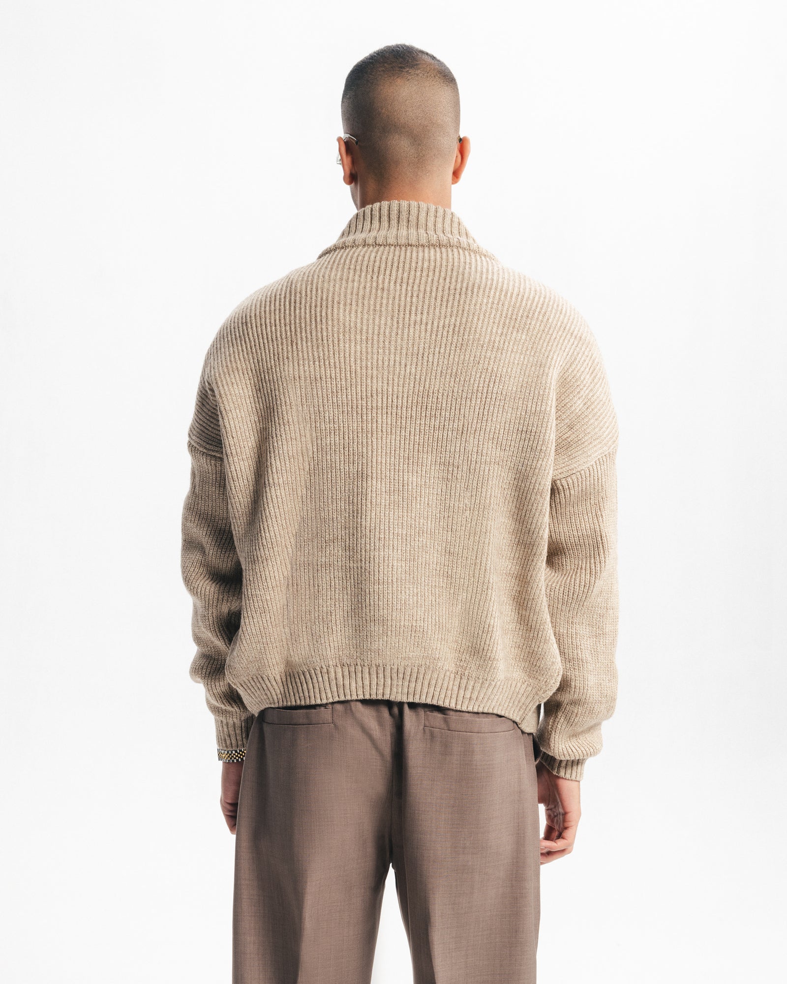 MARINO ZIP-UP CARDIGAN - BEIGE