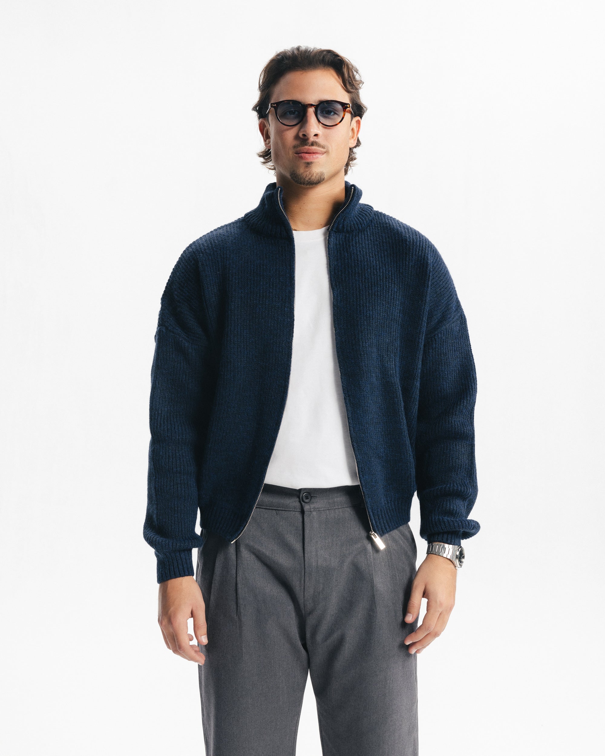 MARINO ZIP-UP CARDIGAN - NAVY