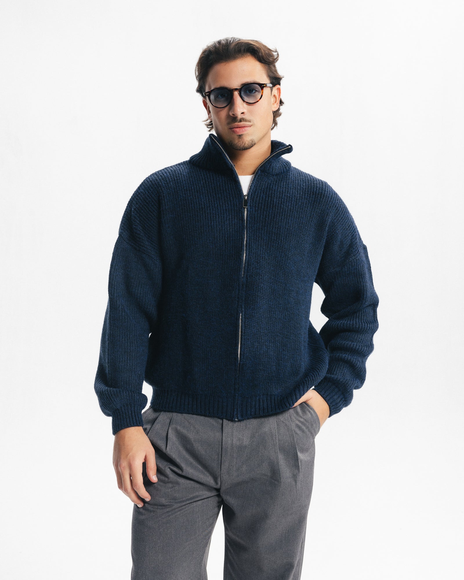 MARINO ZIP-UP CARDIGAN - NAVY