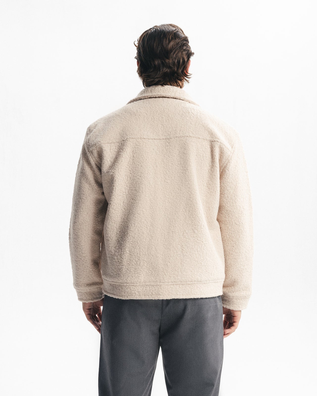 BOUCLÉ WOOL BUTTONED JACKET - BEIGE