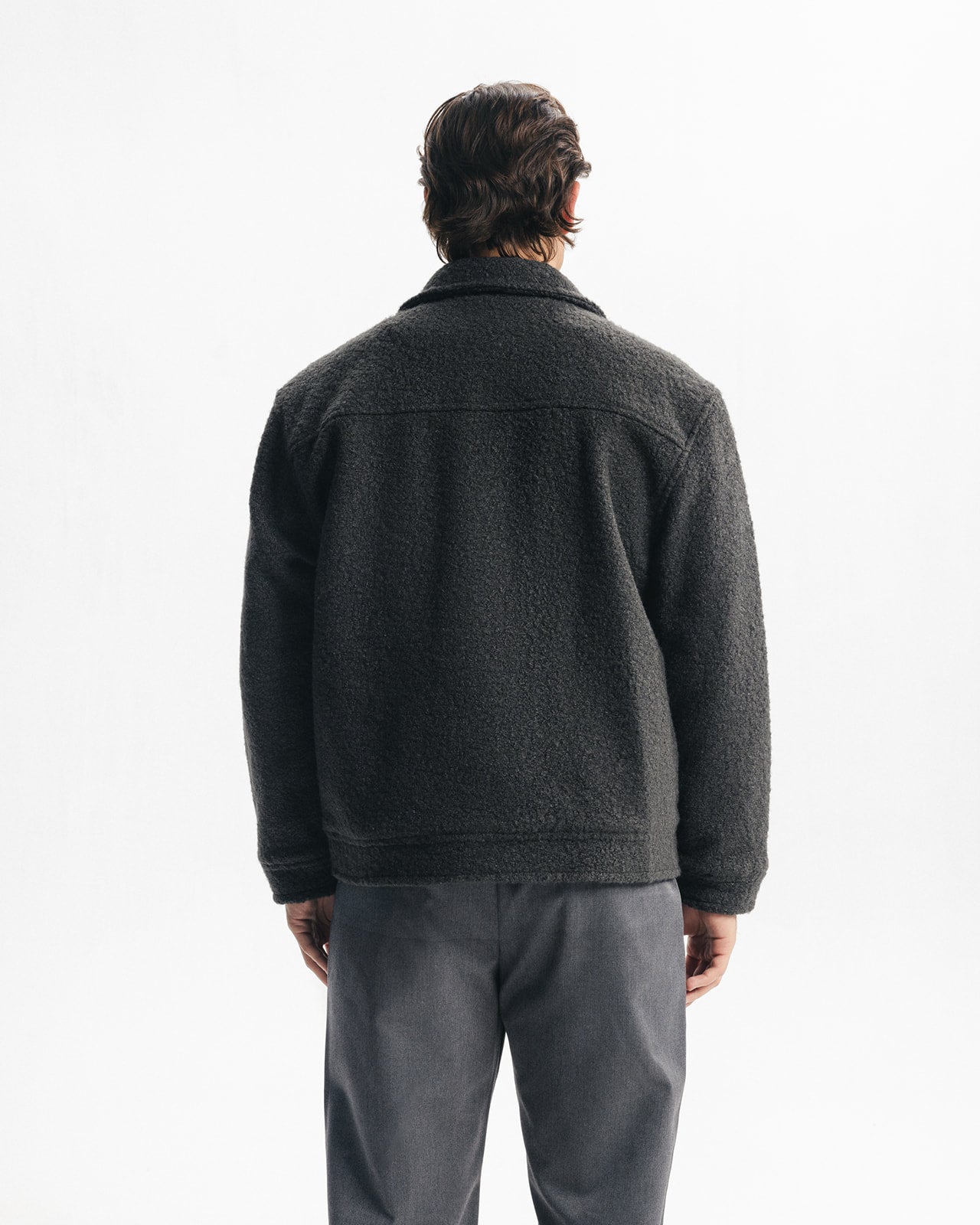 BOUCLÉ WOOL BUTTONED JACKET - GREY