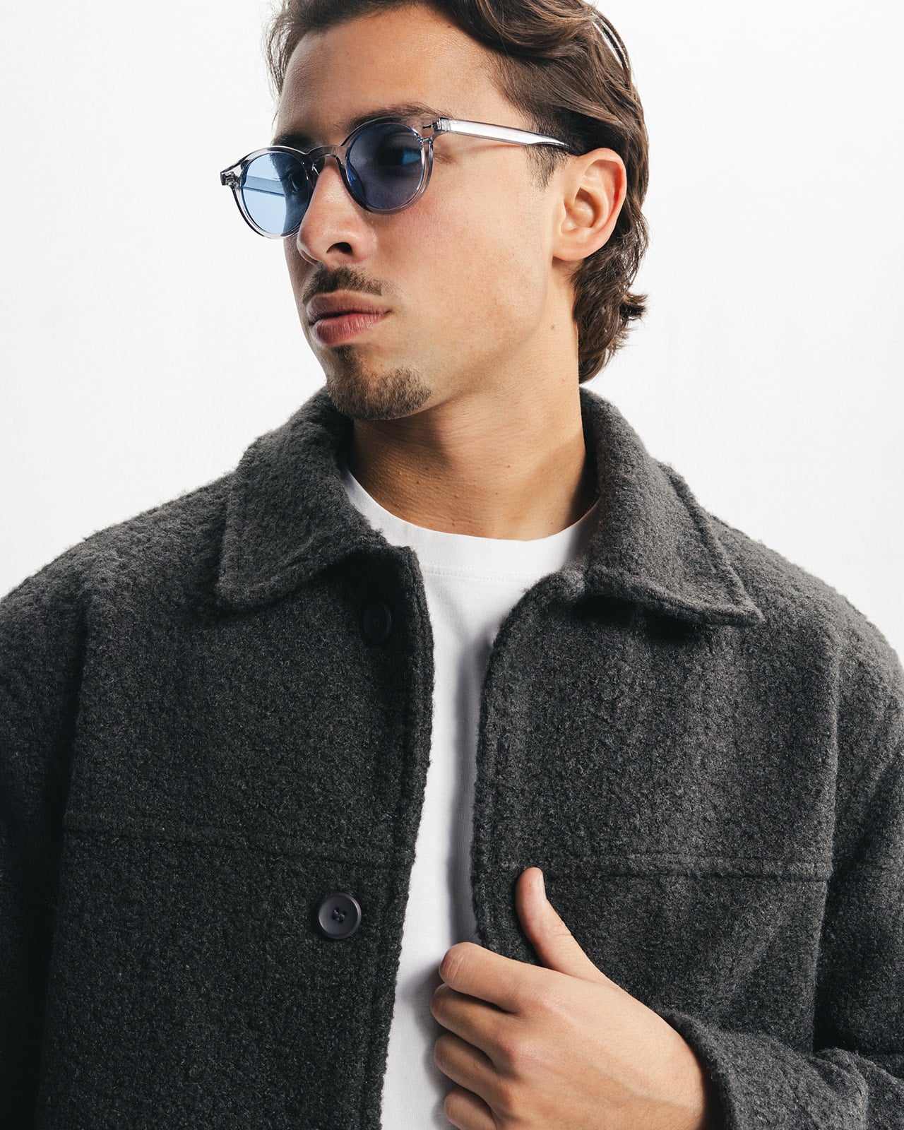 BOUCLÉ WOOL BUTTONED JACKET - GREY