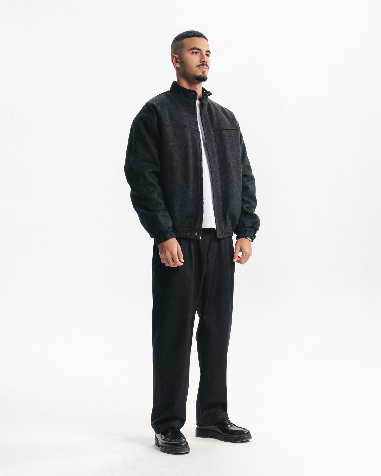 HEAVYWEIGHT HIGH COLLAR WOOL JACKET - ASH BLACK