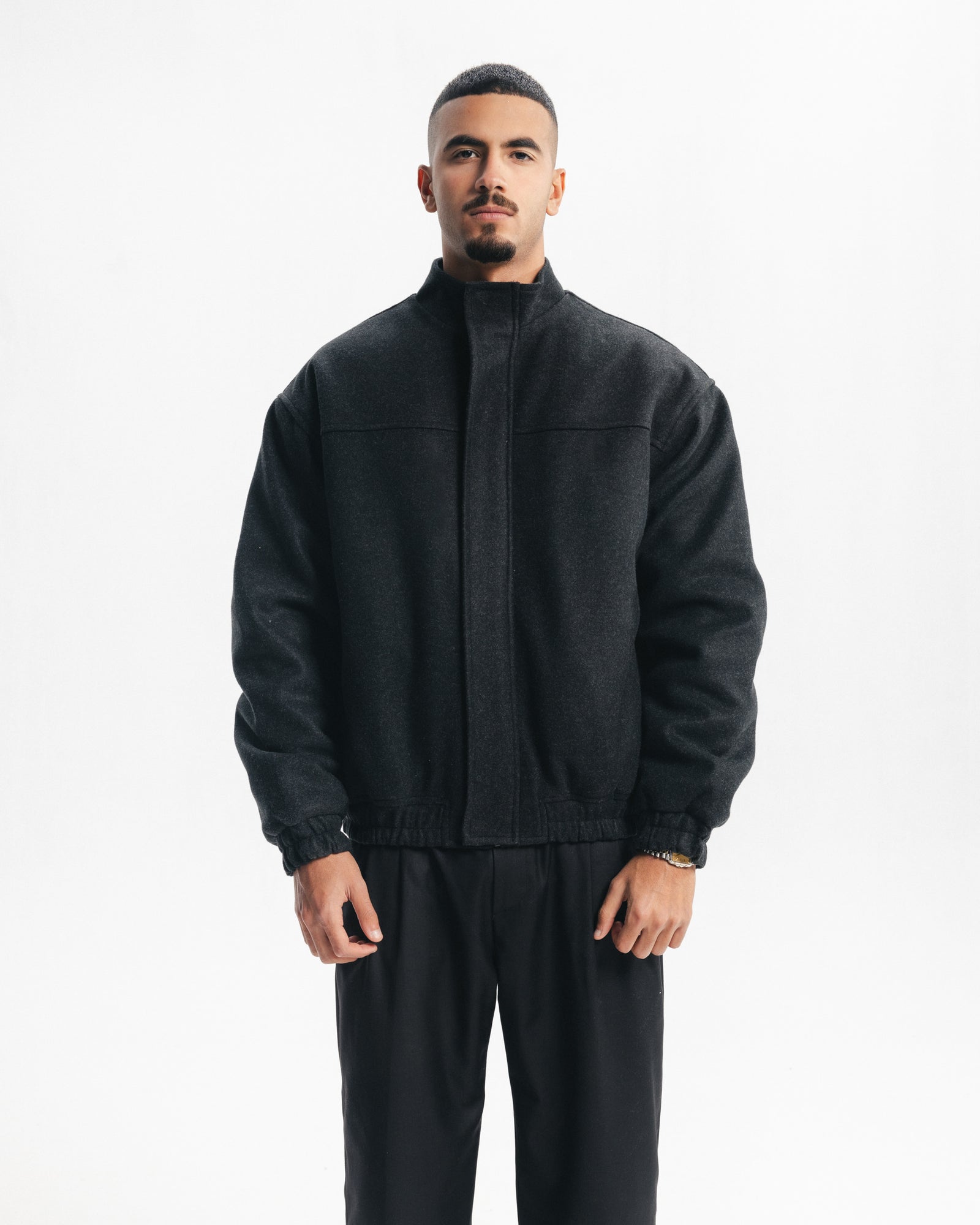 HEAVYWEIGHT HIGH COLLAR WOOL JACKET - ASH BLACK