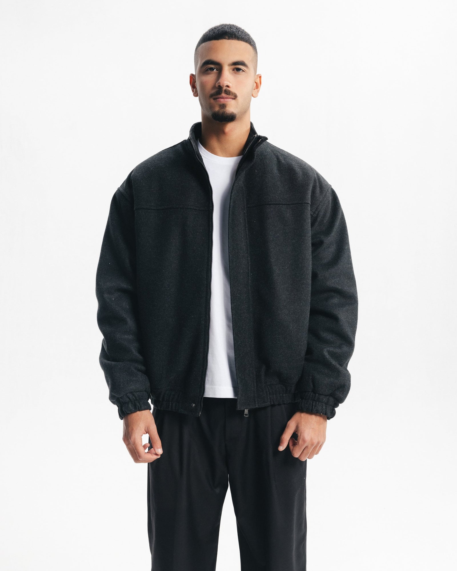 HEAVYWEIGHT HIGH COLLAR WOOL JACKET - ASH BLACK