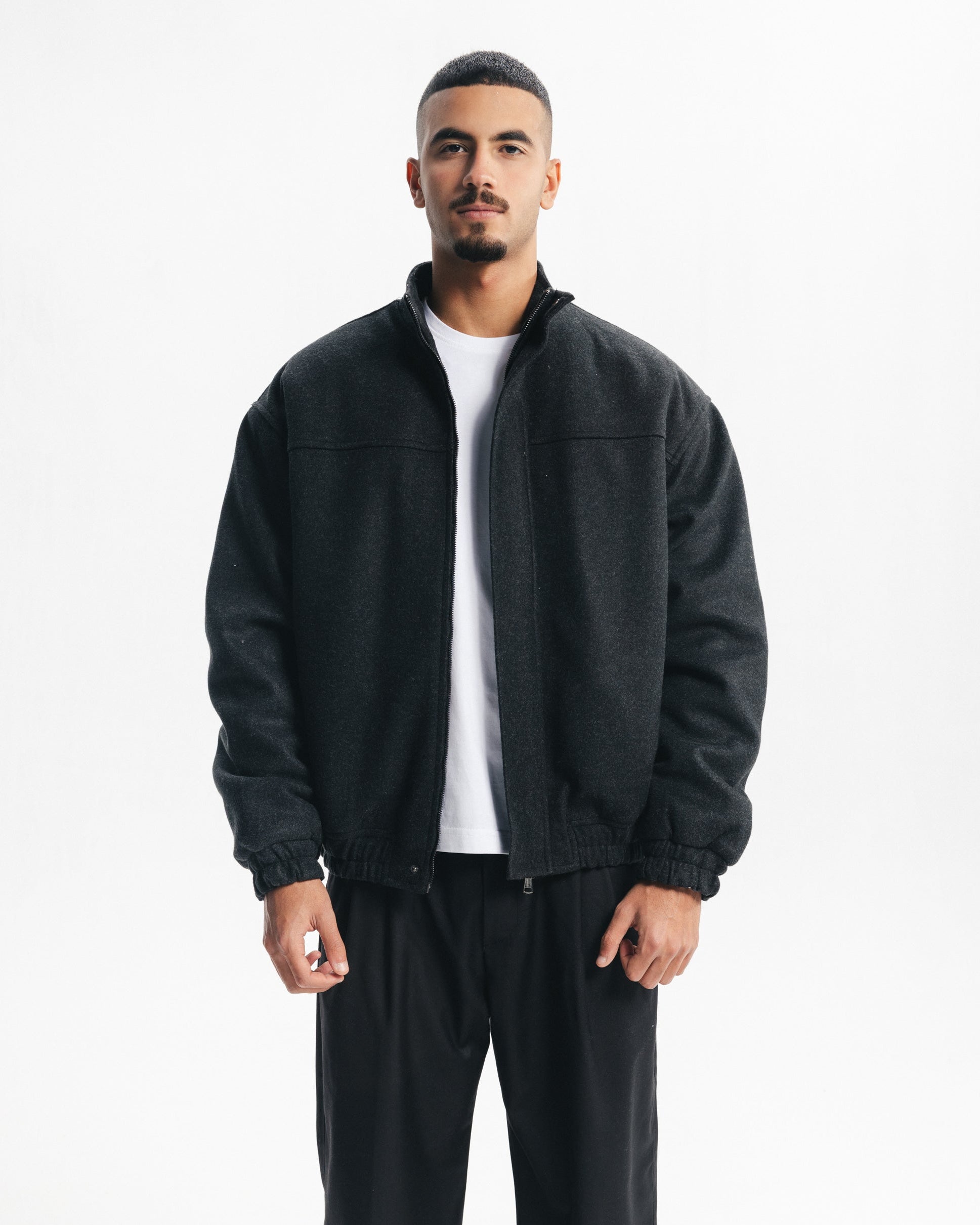HEAVYWEIGHT HIGH COLLAR WOOL JACKET - ASH BLACK