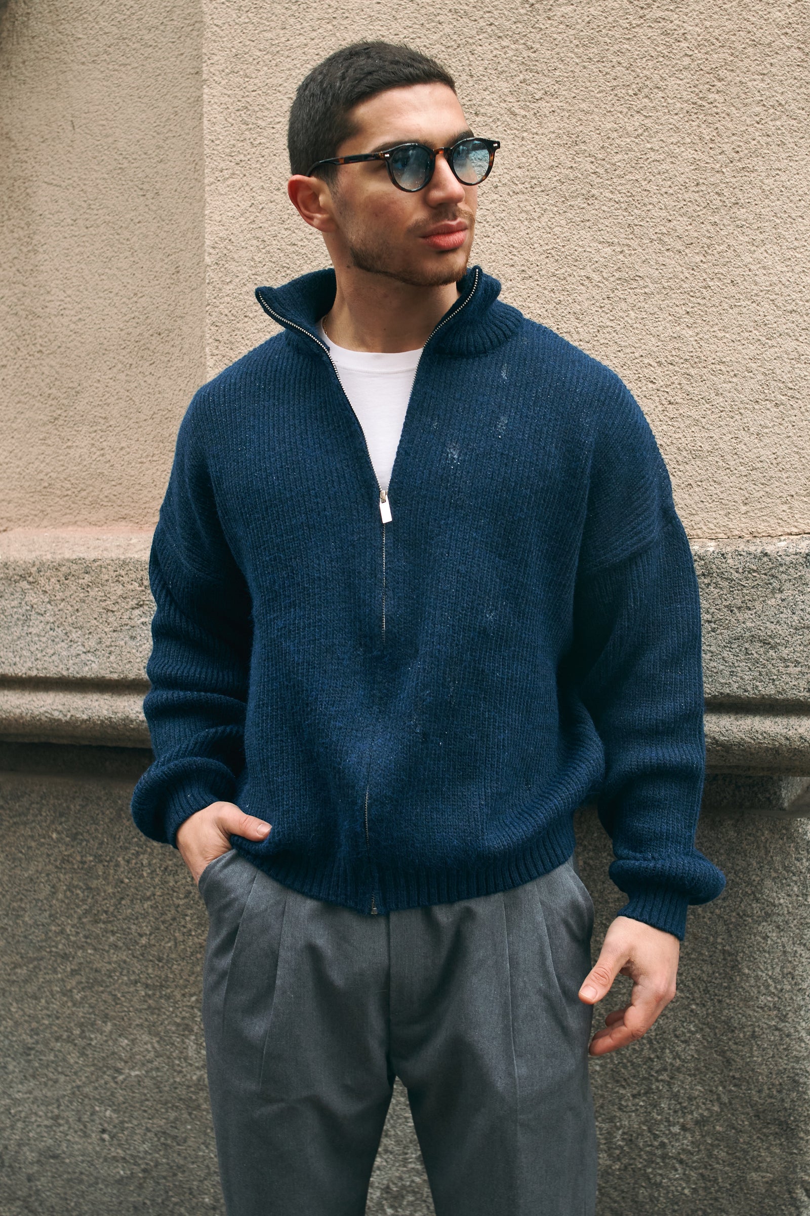 MARINO ZIP-UP CARDIGAN - NAVY