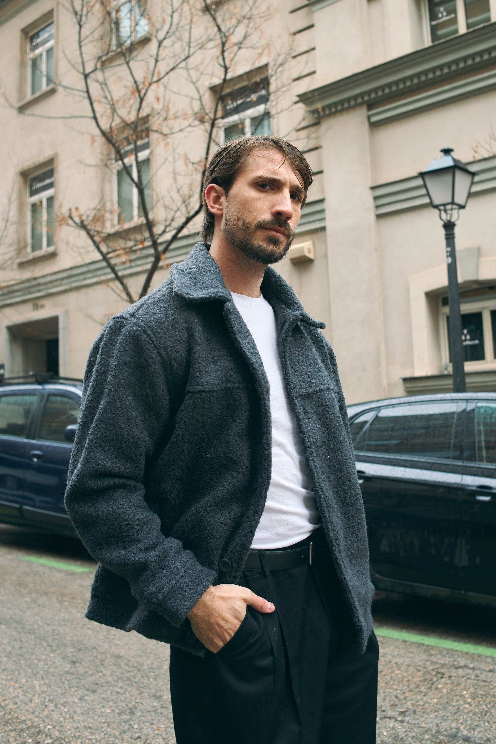 BOUCLÉ WOOL BUTTONED JACKET - GREY